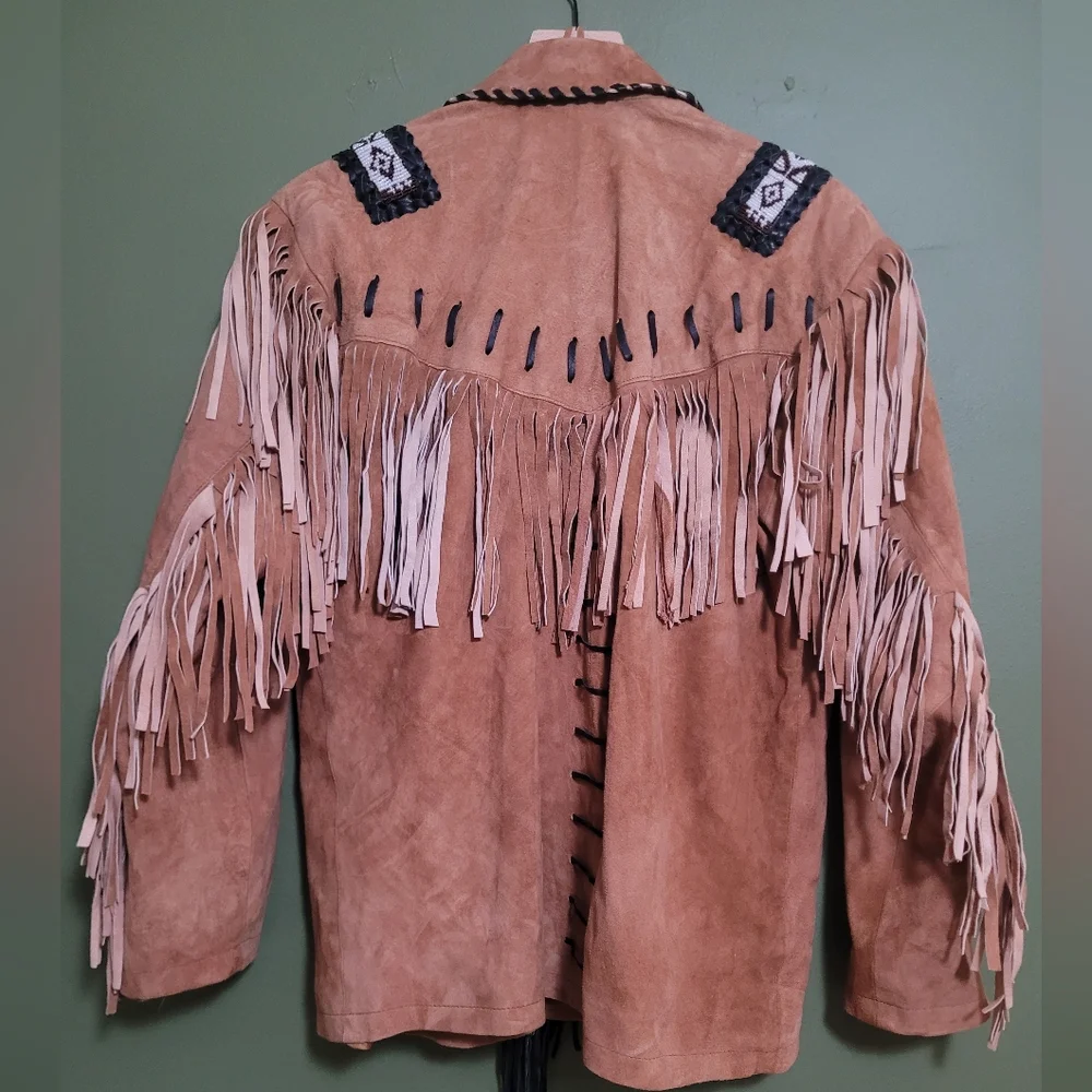 Vintage Real Leather Fringe Western Jacket Beaded Detail Size Medium - Picture 5 of 5